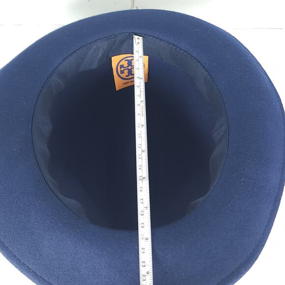TORY BURCH Women\'s OS Blue 100% Wool Logo Fedora Hat